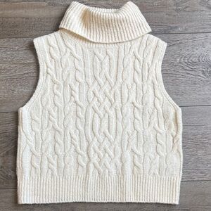 Vince Cream Cable-Knit Sleeveless Turtleneck Sweater Vest